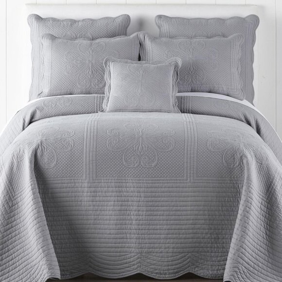 NEW Hudson & Main Tailored Tonal Audrey Bedspread Gray Twin - Picture 2 of 8